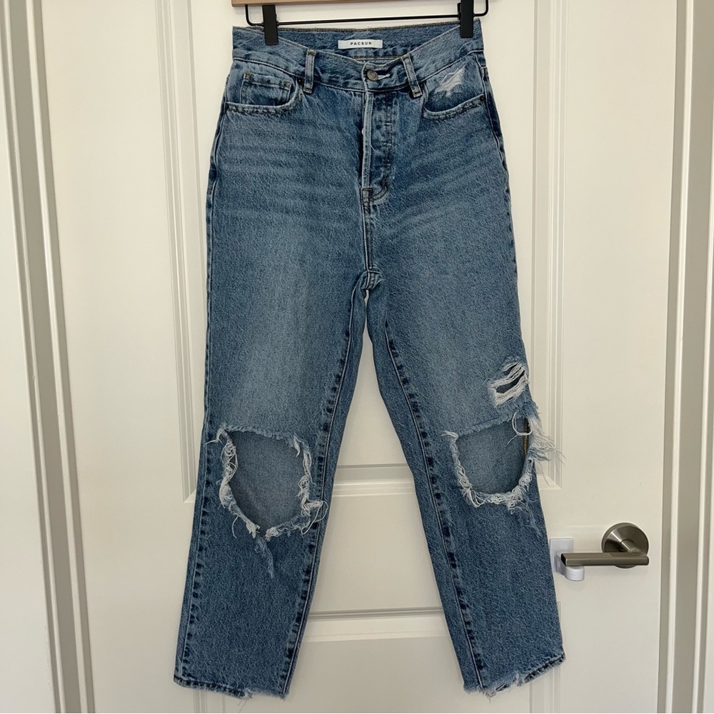 PacSun Distressed High Waisted Straight Leg Jeans - Picture 2 of 5